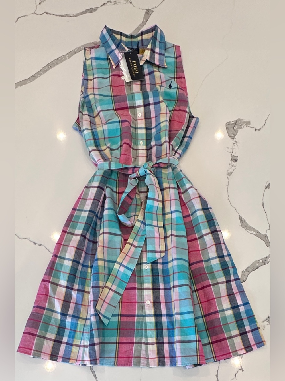 Polo Ralph Lauren Womens Belted Sleeveless Shirtdress Plaid Sz 12 NWT